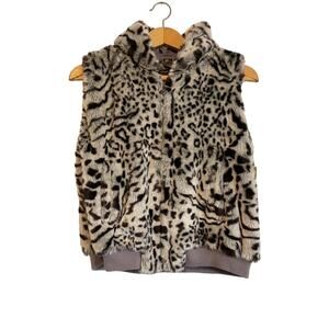 Imoga Vera animal print, faux fur, hooded vest zipper lined pockets Size 14